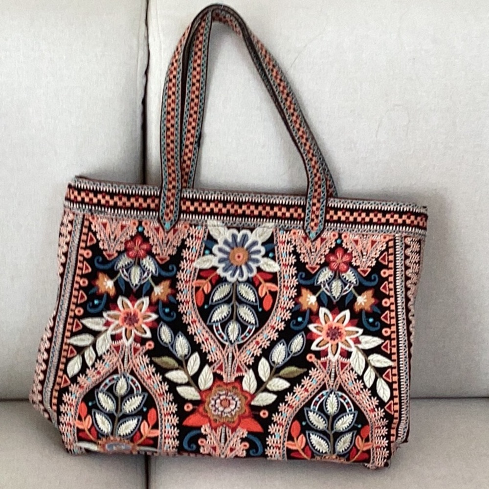 Johnny was linen embroidered tote